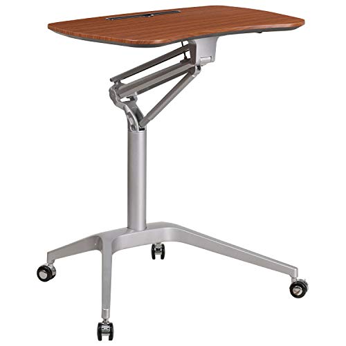 Flash Furniture Mobile Sit-Down, Stand-Up Mahogany Computer Ergonomic Desk with 28.25''W Top (Adjustable Range 29'' - 41'')