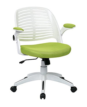 AVE SIX Tyler Ventilated Plastic Back and Padded Mesh Seat Office Chair, Green Seat, White Frame and Back