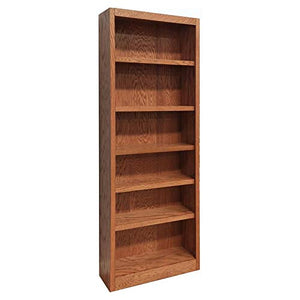 Home Square 2-Piece Set: 84" Tall 6 Shelf Solid Wood Bookcase & 48" Tall 4 Shelf Bookcase in Dry Oak