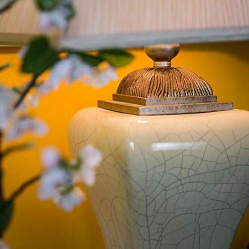 HIZLJJ High-end Rustic Ceramic Crackle Beige Shade Simple Post-Modern Creative for Living Room Family Bedroom BedsideTable Lamp