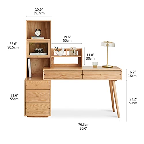 XIANGGUI 1983 Computer Table with Bookshelf and Drawers - Modern Oak Desk for Home Office and Study Room