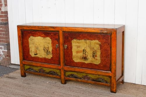 Lschool Jasper Orange Painted Mongolian Sideboard - Bohemian Storage Cabinet