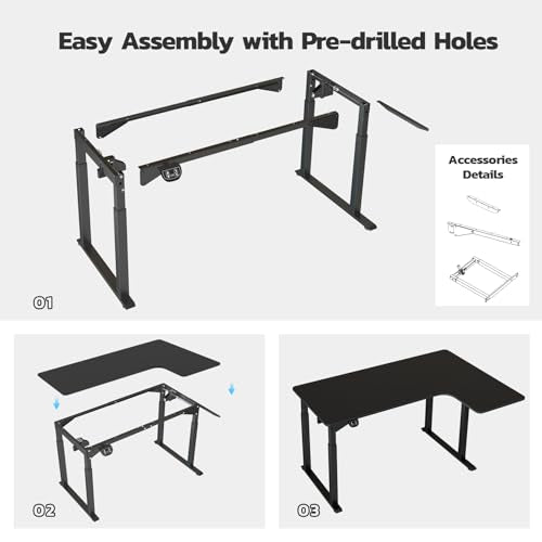 Dripex Electric Height Adjustable L-Shaped Standing Desk, 71 x 43 Inch - Home Office Workstation