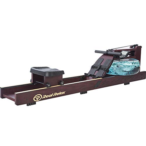 Real Relax Water Rowing Machine for Home Use, Water Adjustable Resistance Rower with LED Moniter for Full-Body Workout, Cardio Training Gym Fitness Indoor (Rower Cover Included), Dark Red Wood
