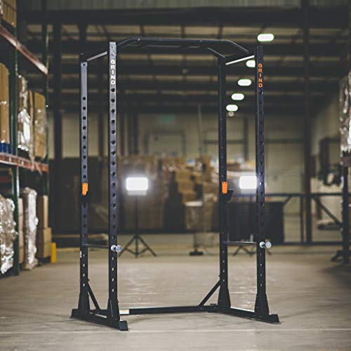 GRIND Fitness Alpha3000 Power Rack, Squat Rack with Barbell Holder, Silver Spotter Arm,2x2 Uprights, Textured Multi-Grip Pull Up Bar, Heavy Duty J-Cups (Alpha3000)