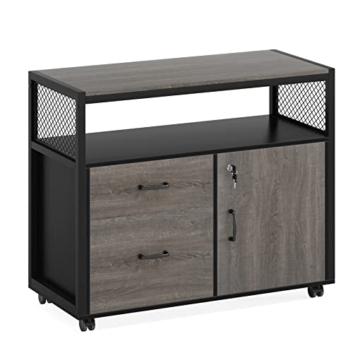 Tribesigns L Shaped Desk with Drawer Cabinet and File Cabinet, 55" Executive Computer Desk, Home Office Furniture (Gray, 55 inches)