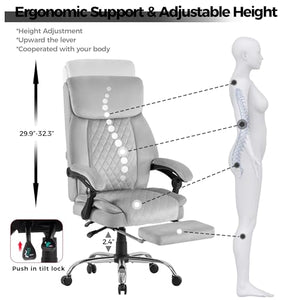 HOMYEDAMIC Velvet Ergonomic Office Chair with Footrest - Executive Computer Recliner (7013-Grey Upgrade)