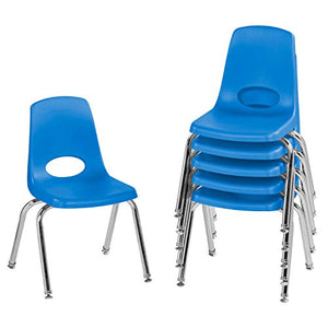 FDP -10364 14" School Stack Chair, Stacking Student Seat with Chromed Steel Legs and Nylon Swivel Glides; for in-Home Learning or Classroom - Blue (6-Pack)