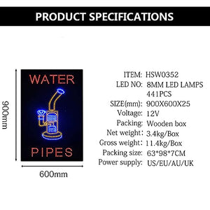 LED Water Pipes Sign for Business, Super Bright LED Open Sign for Tobacco Shop Electric Advertising Display Sign for Smoke Shop Business Shop Store Window Home Decor. (HSW0352)