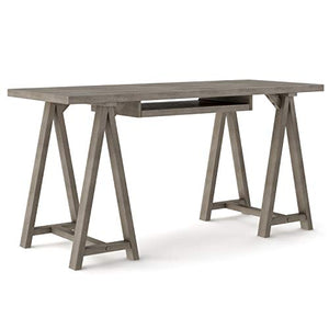 SIMPLIHOME Sawhorse SOLID WOOD Modern Industrial 60 inch Wide Home Office Desk, Writing Table, Workstation, Study Table Furniture in Farmhouse Grey