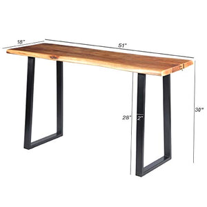 Tup The Urban Port 195122 Industrial Wooden Live Edge Desk with Metal Sled Leg Support, Brown and Black