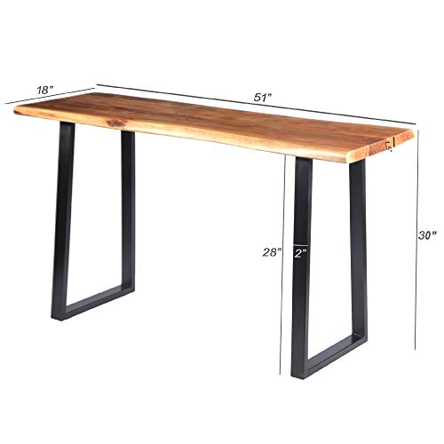 Tup The Urban Port 195122 Industrial Wooden Live Edge Desk with Metal Sled Leg Support, Brown and Black