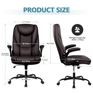 Guessky Executive Office Chair, Big and Tall Ergonomic Leather Chair with Adjustable Arms, High Back, Lumbar Support - Coffee