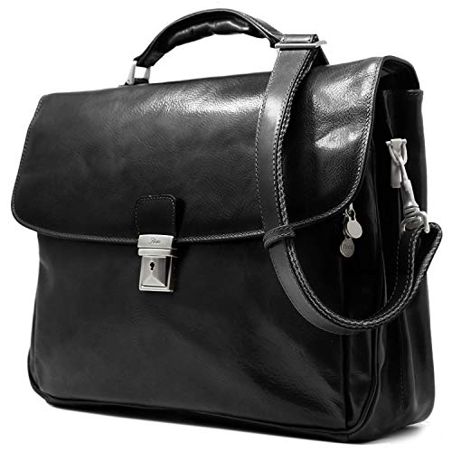 Floto Firenze Laptop Leather Briefcase in Black