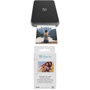 Lifeprint Ultra Slim Printer | Portable Bluetooth -Back Film with Lifeprint 50 Pack of Film for Lifeprint Augmented Reality Photo and Video Printer