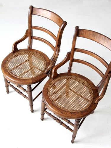 Lschool Antique Victorian Cane Seat Chairs Pair