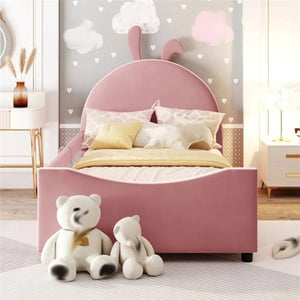 None Twin Size Daybed with Rabbit Ear Shaped Headboard, Upholstered, Sturdy Frame - Little Bedroom