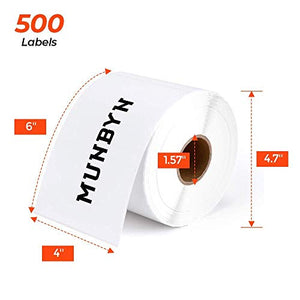 MUNBYN Bluetooth Thermal Label Printer & Label Holder、Thermal Direct Shipping Label (Pack of 500 4x6 Per Roll Labels)