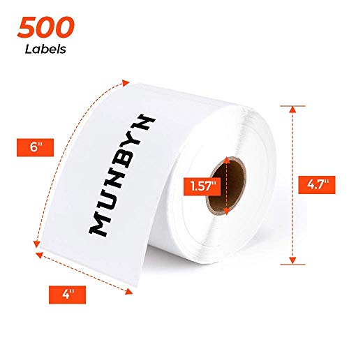 MUNBYN Bluetooth Thermal Label Printer & Label Holder、Thermal Direct Shipping Label (Pack of 500 4x6 Per Roll Labels)