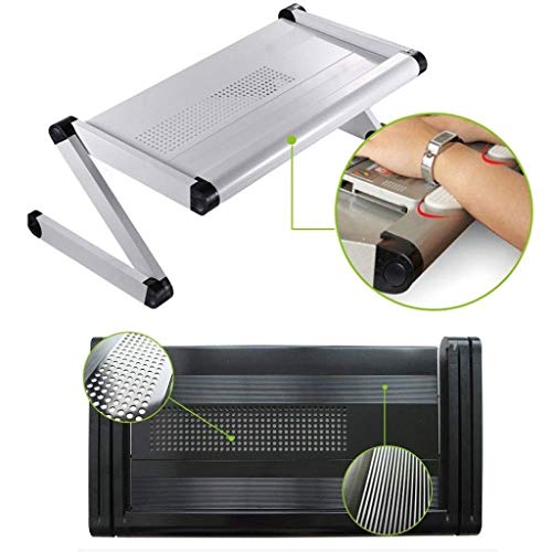 SFFZY Foldable Laptop Table, Ergonomic Height Angle Tilt Aluminum Desktop Tray Portable Computer Riser Table Cooler Folding Holder (Color : Silver)