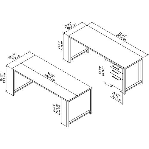 Bush Business Furniture 400 Series 72W x 30D Table Desk with Credenza and 3 Drawer Mobile File Cabinet in Mocha Cherry