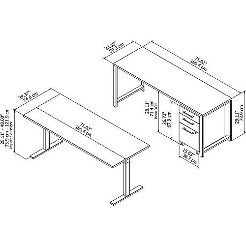 Bush Business Furniture 400 Series 72W x 30D Height Adjustable Standing Desk with Credenza and Storage in Storm Gray