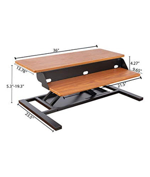 Stand Up Desk Store AirRise Power Pro Two-Tier Standing Desk Converter/Sit Stand Desk - Turn Any Desk Into a Stand Up Desk/Adjustable Desk (Electric Adjustment | 32" Wide | Black) (36", Teak)