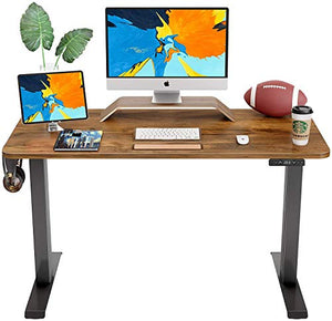 Dual Motor Adjustable Height Electric Standing Desk, 48 x 24 Inches Stand Up Home Office Desk with Splice Tabletop, Black Frame/Walnut Top