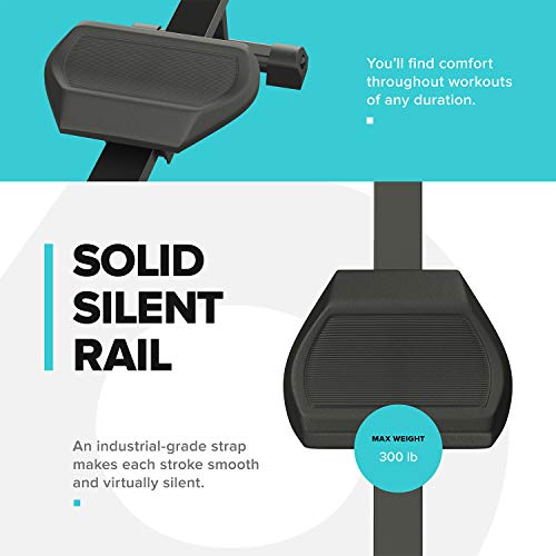 RIF6 Water Rowing Machine – Solid and Silent Rail with Digital Monitor, Water Resistance, and 3 Workout Modes – with Comfortable Seat, Padded Handles, Adjustable Foot Pedals, and Transport Wheels