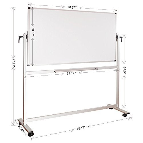 XBoard School Office Mobile Magnetic Dry Erase Board on Wheels,Double-Sided Rolling Whiteboard with Aluminum Stand, 72" x 40"