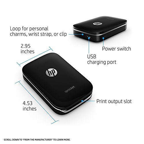 HP Sprocket Portable Photo Printer, Print Social Media Photos on 2x3" Sticky-Backed Paper - Black (X7N08A)