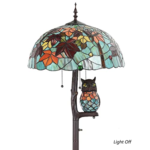 Bieye Tiffany Style Stained Glass Floor Lamp with Maple Tree Leaves Design, Owl Side Lamp, 4-Light, 65 inches Tall