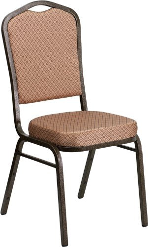 LIVING TRENDS Marvelius Crown Back Banquet Chair 10 Pack - Gold Diamond Patterned Fabric, Gold Vein Frame