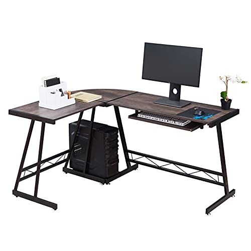 L-Shaped Modern Desk Corner Computer Desk Home Office Study Workstation Gaming Table with Keyboard Tray and CPU Stand (Color : Light Coffee Color)