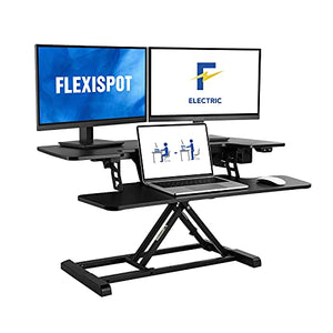 FlexiSpot Motorized Standing Desk Converter 36" Wide Electric Stand up Desk Riser for Monitor and Laptop,Black Height Adjustable Desk for Home Office EM7MB