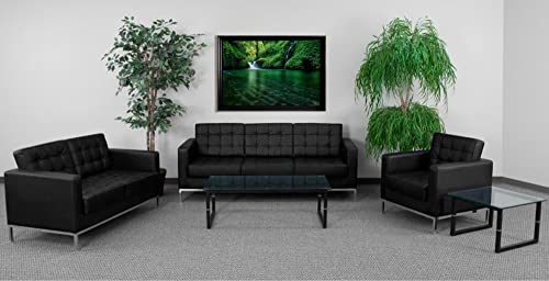 Offex Contemporary Black Leather Office Guest Reception Set