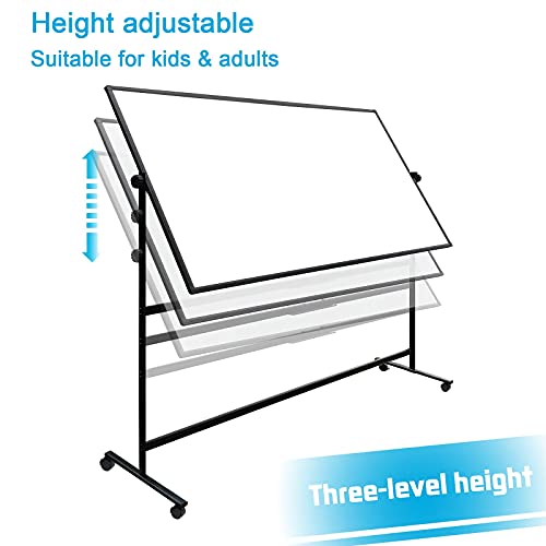 VISTECH 70x38 Large Mobile Whiteboard, Height Adjust 360 Degree Rotation Double Sided Magnetic Dry Erase Board with Black Stands, Rolling White Board on Wheels for Office Home Gym and Classroom
