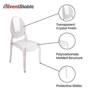 EventStable Clear Polycarbonate Sofia Stacking Chairs - UV Protection - Commercial Grade - Indoor/Outdoor - 10 Pack