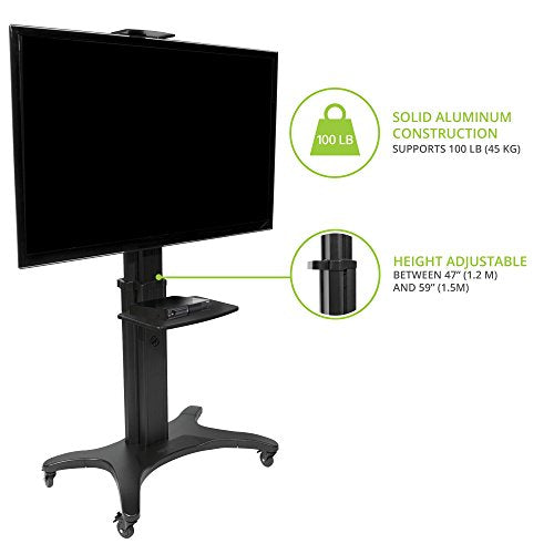 Kanto MTMA70PL Mobile TV Stand for 40-70 inch Flat Screen Displays - with Top Shelf and Adjustable Middle Tray