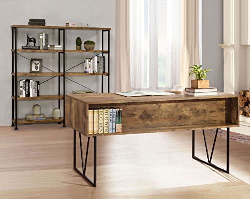 Coaster Home Furnishings Analiese Rustic Industrial 60" 4-Shelf Wood Double Bookcase - Brown Nutmeg