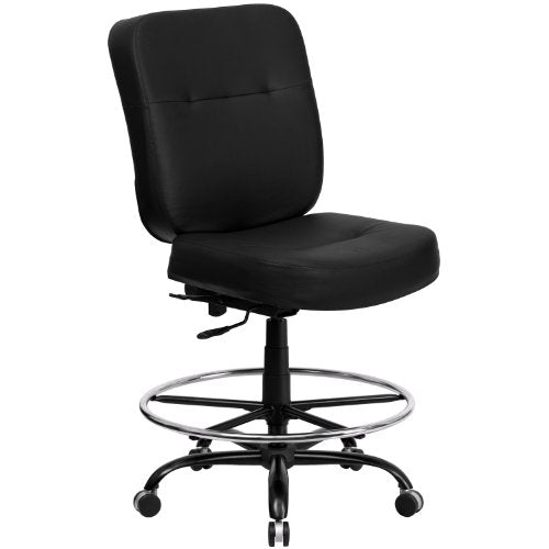 EMMA + OLIVER Big & Tall Black LeatherSoft Drafting Chair, 400 lb.