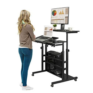 SIDUCAL Mobile Standing Desk, Rolling Ajustable Computer Desk, Mobile Computer Workstation Adjustable Desks for Home Office for Stand Up, Black