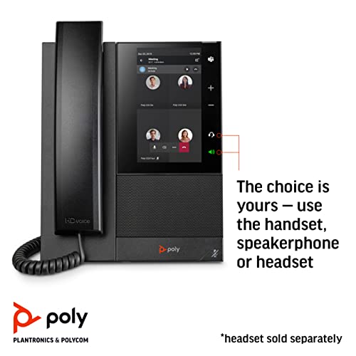 Plantronics Poly CCX 505 Teams Edition Phone with Handset - Wi-Fi Enabled - Acoustic Fence & NoiseBlockAI Technologies - 5' LCD Display - Integrated BT & USB Headset Ports - Works w/Teams (Certified)
