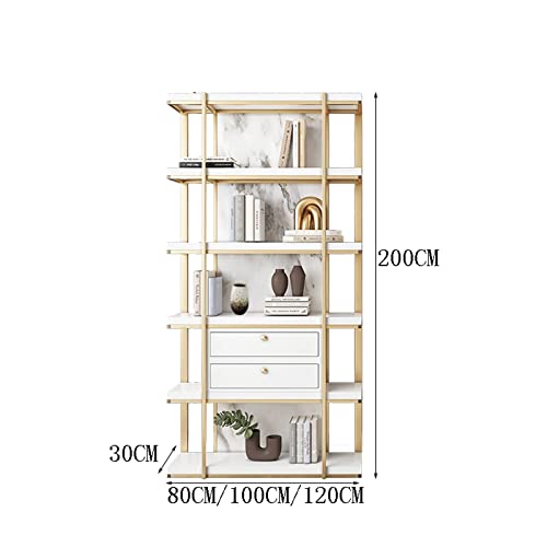 Floor-to-ceiling Bookshelf 5-layer Display Rack in Gold and Black 80*30*200 cm