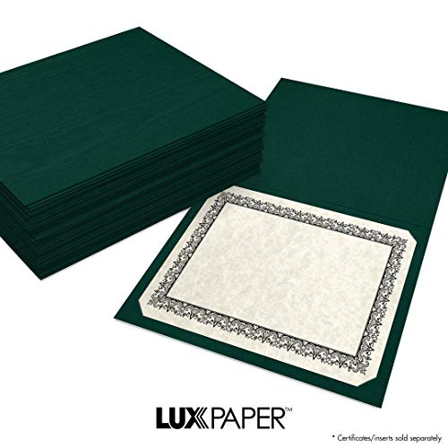 LUXPaper Certificate Holders for 8 1/2 x 11 Certificates or Documents in 100 lb. Green Linen, Display Folder for Paper Awards, 250 Pack, Holder Size 9 1/2 x 12 (Green)