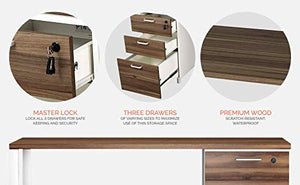 Milano Home & Office Computer Desk with 3 Detachable Locked Drawers (Cass Walnut/White)