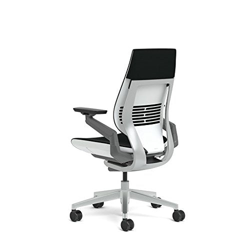 Steelcase Gesture Office Chair - Cogent Connect Licorice Upholstered Wrapped Back Platinum Metallic Frame Medium Seat Light Seagull Seat/Back Dark Merle Arms Hard Floor Caster Wheels