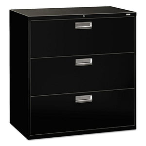 HON Three-Drawer Lateral File Cabinet, 42w x 18d x 39 1/8h, Black - Sold as 1 Each