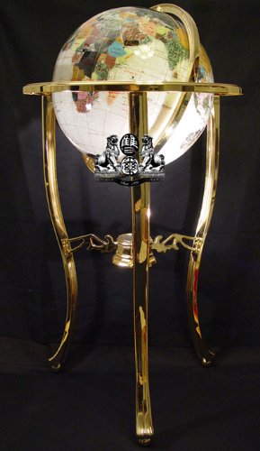 Unique Art 36-Inch by 13-Inch Floor Standing Pearl Ocean Gemstone World Globe with Gold Tripod