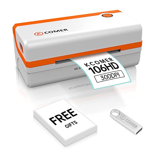 K Comer HD Thermal Shipping Label Printer 300DPI, Direct Thermal 4x6 High-Speed Label Printer, Compatible with Windows and Mac,Supports Multiple Platform Applications